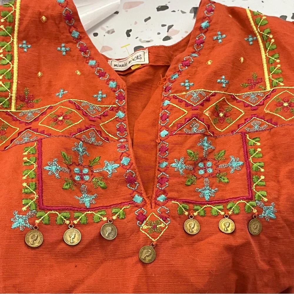 Vintage Y2K Minnie Minors Embroidered Tunic Pant Set Coin Detail Coral 6/7